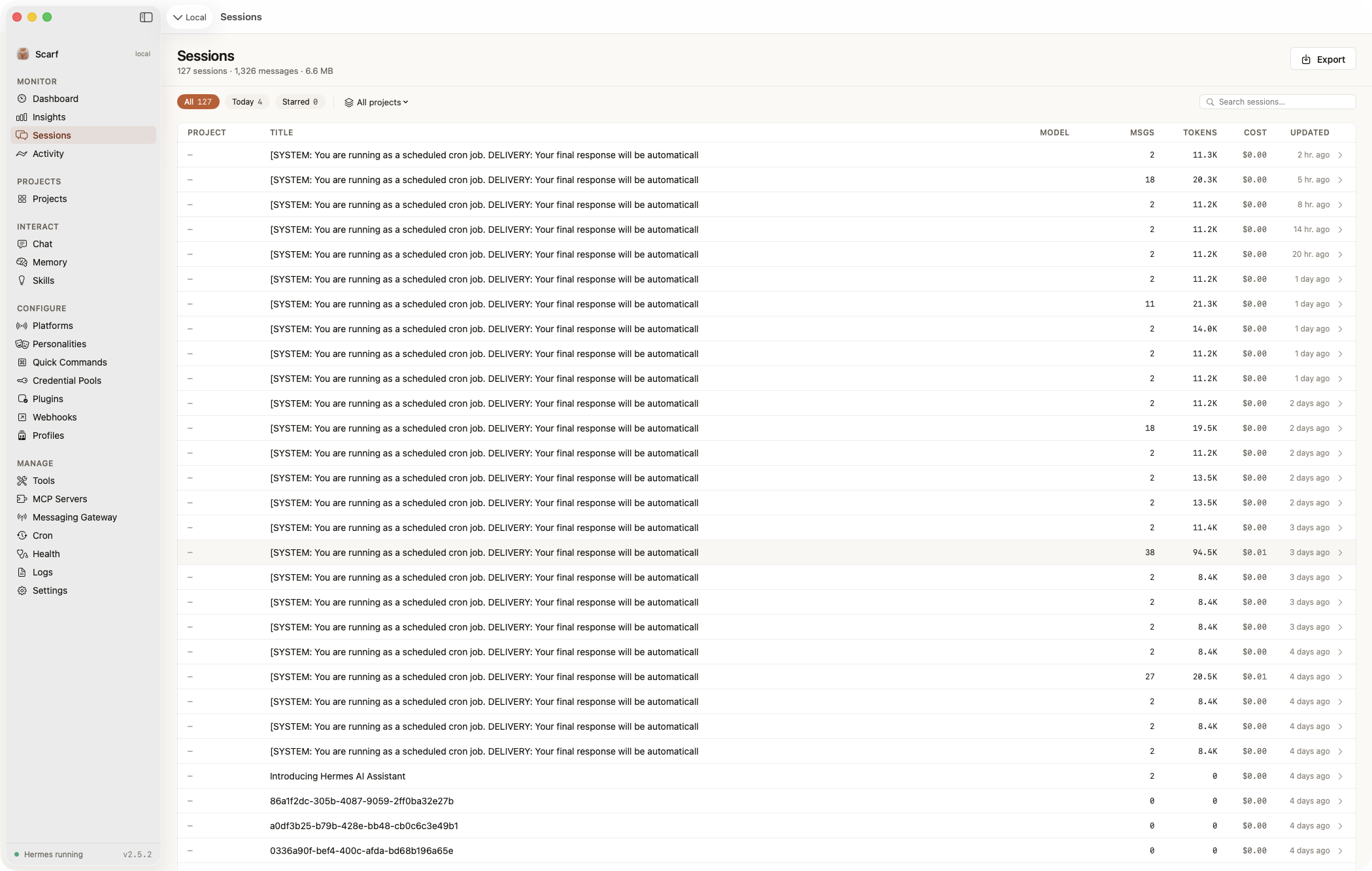 Mac app — sessions browser filtered to a remote server